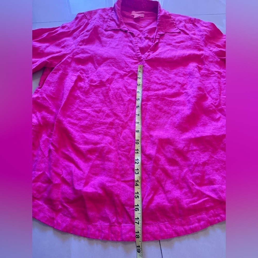 Linen! Ladies Isaac Mizrahi Pink Berry Linen Top-Size 1X tie - Picture 9 of 16